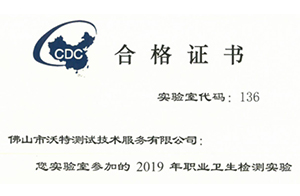 佛山沃特参加中国疾病预防控制中心2019年度职业卫生检测实验室比对 结果满意